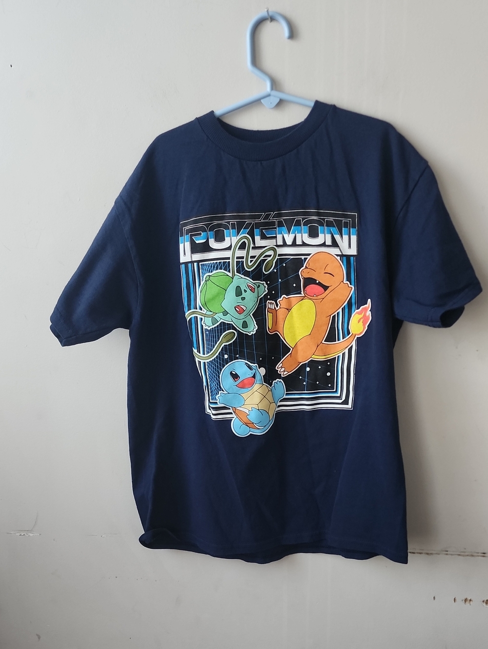 Pokemon Navy Blue Kids Tee with Bulbasaur, Charmander & Squirtle. New Without Tg
